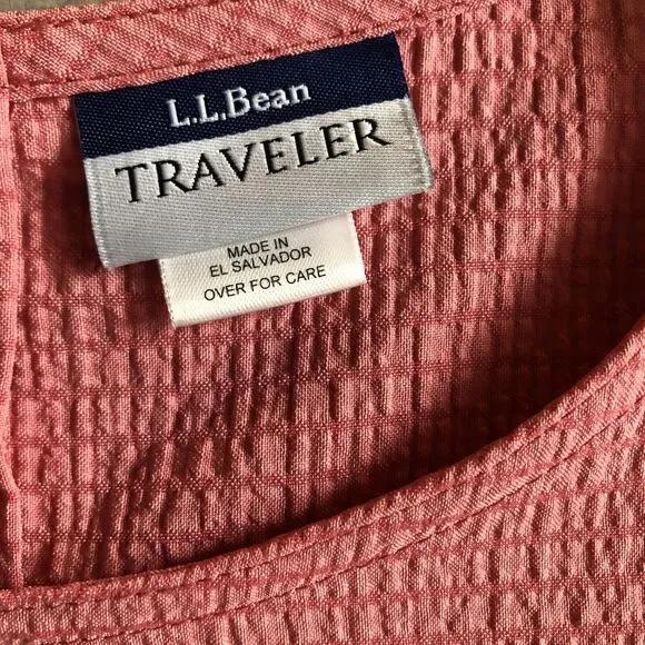 LL Bean Seersucker Midi Dress Womens 10 Modest Minimalist Mauve Button Tie Back