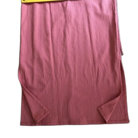 LL Bean Seersucker Midi Dress Womens 10 Modest Minimalist Mauve Button Tie Back