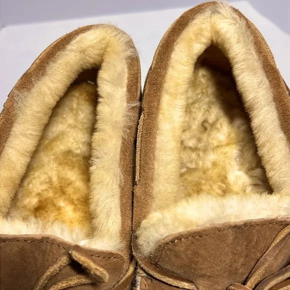 LL Bean Wicked Good Moccasins Men’s 12 Wide Australian Fur ⭐️ Best Slippers!