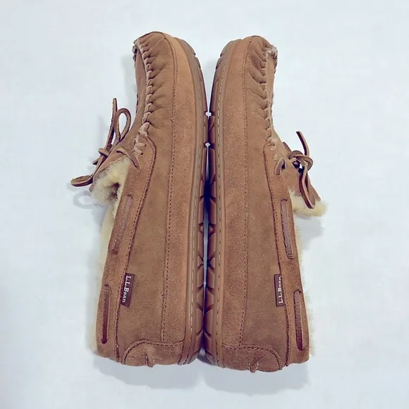 LL Bean Wicked Good Moccasins Men’s 12 Wide Australian Fur ⭐️ Best Slippers!