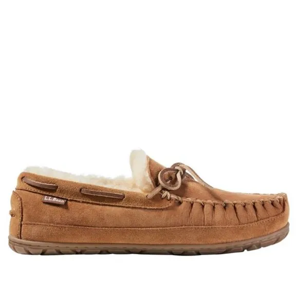 LL Bean Wicked Good Moccasins Men’s 12 Wide Australian Fur ⭐️ Best Slippers!