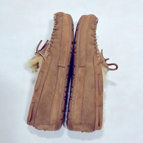 LL Bean Wicked Good Moccasins Men’s 12 Wide Australian Fur ⭐️ Best Slippers!