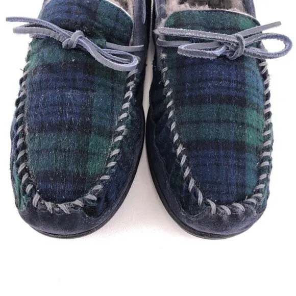 L.L. Bean Wicked Good Plaid Flannel Moccasin Slippers 10M
