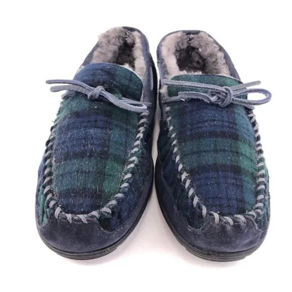 L.L. Bean Wicked Good Plaid Flannel Moccasin Slippers 10M