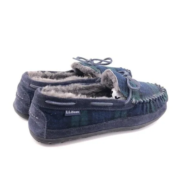L.L. Bean Wicked Good Plaid Flannel Moccasin Slippers 10M