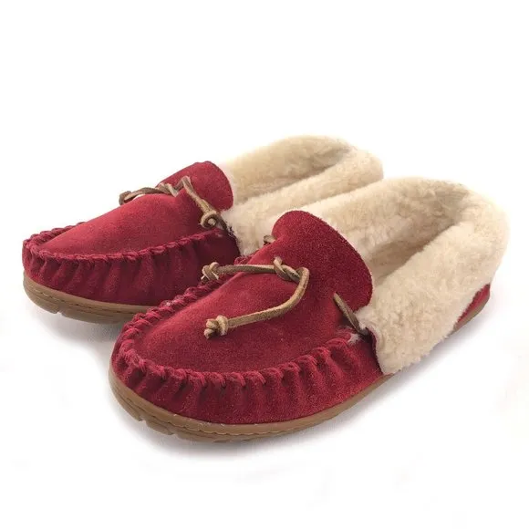 L.L. Bean Wicked Good Red Leather Winter Moccasin Slippers 9M