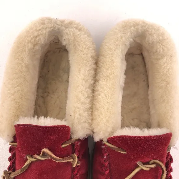 L.L. Bean Wicked Good Red Leather Winter Moccasin Slippers 9M