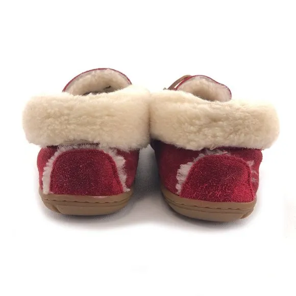 L.L. Bean Wicked Good Red Leather Winter Moccasin Slippers 9M