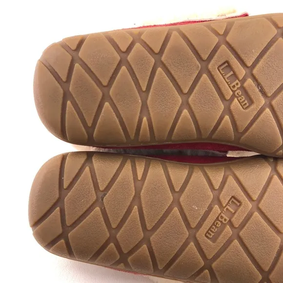 L.L. Bean Wicked Good Red Leather Winter Moccasin Slippers 9M