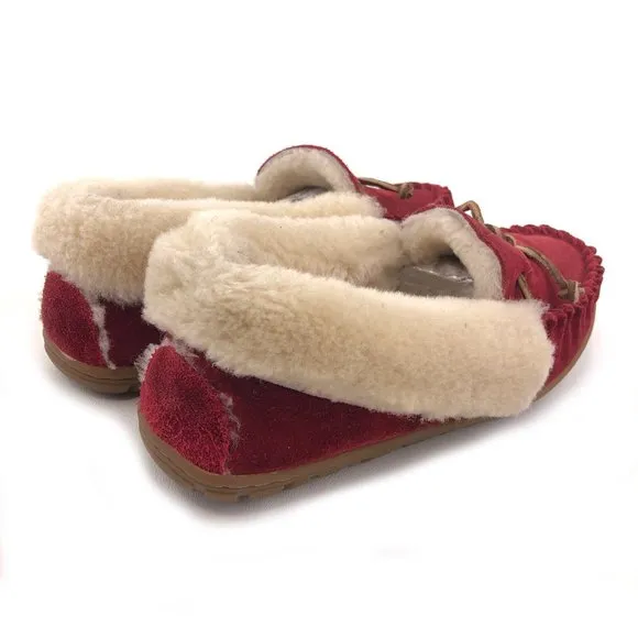 L.L. Bean Wicked Good Red Leather Winter Moccasin Slippers 9M