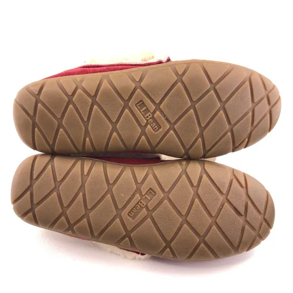 L.L. Bean Wicked Good Red Leather Winter Moccasin Slippers 9M