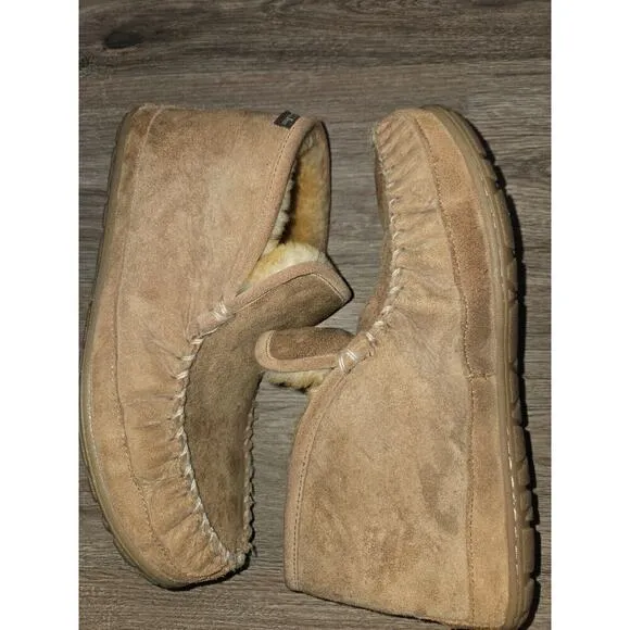 L.L. Bean Wicked Good Slippers, Boot Moc Brown Leather w/Lamb Fur, Men's 9M