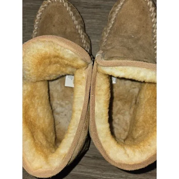 L.L. Bean Wicked Good Slippers, Boot Moc Brown Leather w/Lamb Fur, Men's 9M