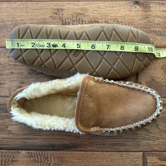 LL Bean Wicked Good Slippers Venetian Brown Suede Shearling Wool Lined Size 7