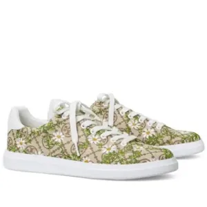 LN Tory Burch Howell Embroidered Daisy Floral Brown Logo Jacquard Sneakers - 7
