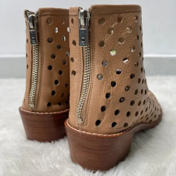 Loeffler Randall Women's Tan Cream Leather Perforated Peep Toe Ankle Boots 6.5