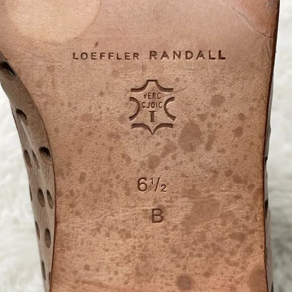 Loeffler Randall Women's Tan Cream Leather Perforated Peep Toe Ankle Boots 6.5