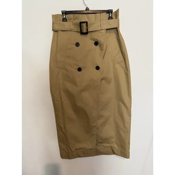 LOFT Midi Trench Wrap Skirt 10 Camel Tan Womens Classic Minimalist Button Front