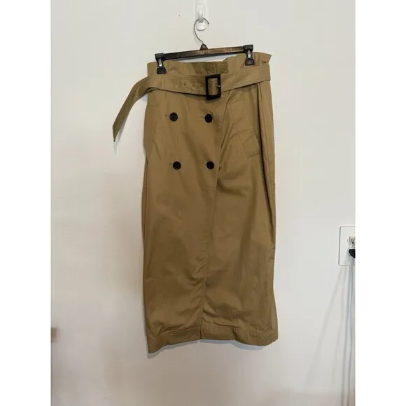 LOFT Midi Trench Wrap Skirt 10 Camel Tan Womens Classic Minimalist Button Front