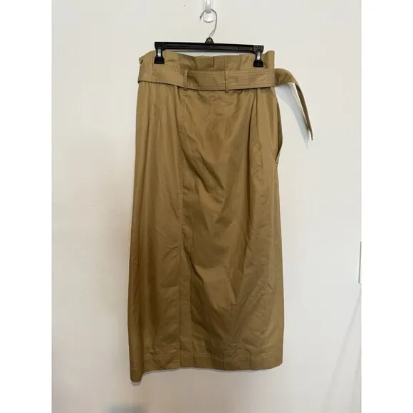 LOFT Midi Trench Wrap Skirt 10 Camel Tan Womens Classic Minimalist Button Front