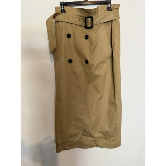 LOFT Midi Trench Wrap Skirt 10 Camel Tan Womens Classic Minimalist Button Front