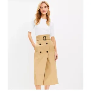 LOFT Midi Trench Wrap Skirt 10 Camel Tan Womens Classic Minimalist Button Front