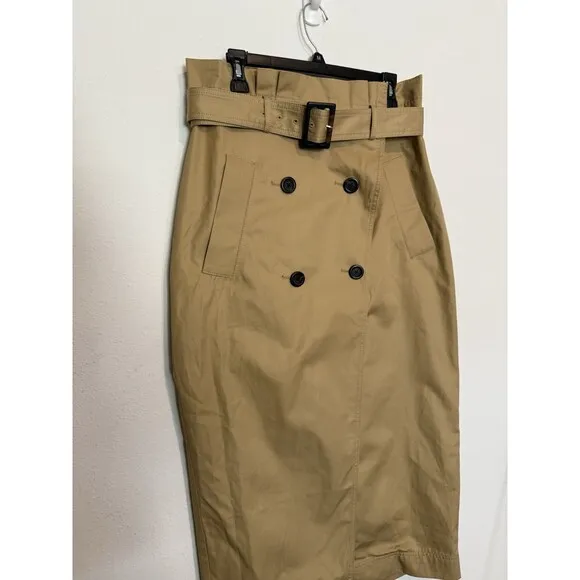 LOFT Midi Trench Wrap Skirt 10 Camel Tan Womens Classic Minimalist Button Front