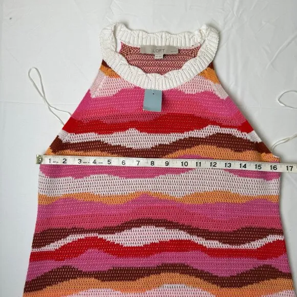 Loft Petite M NWT Knit Wavy Textured Halter Maxi Dress Multicolor Striped Luxury