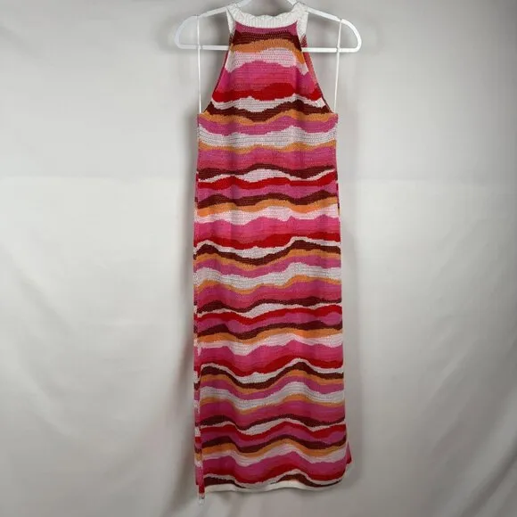 Loft Petite M NWT Knit Wavy Textured Halter Maxi Dress Multicolor Striped Luxury