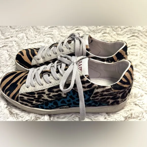 Lola Cruz Animal Print Designer Sneakers Art To Wear Mixed Media Size 6.5