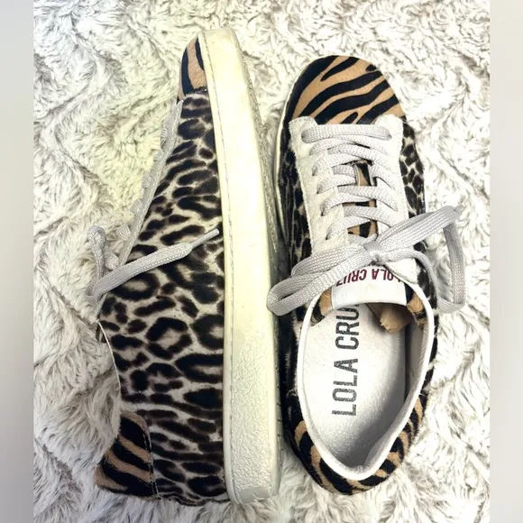 Lola Cruz Animal Print Designer Sneakers Art To Wear Mixed Media Size 6.5