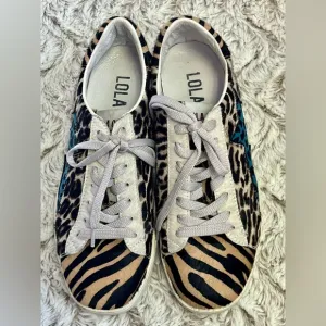 Lola Cruz Animal Print Designer Sneakers Art To Wear Mixed Media Size 6.5