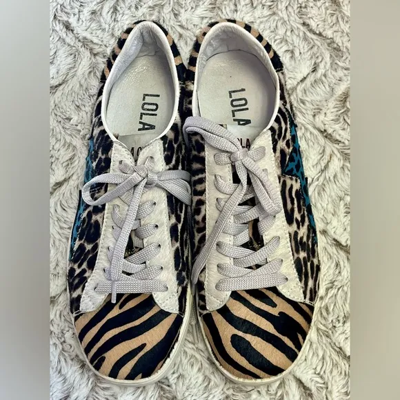 Lola Cruz Animal Print Designer Sneakers Art To Wear Mixed Media Size 6.5