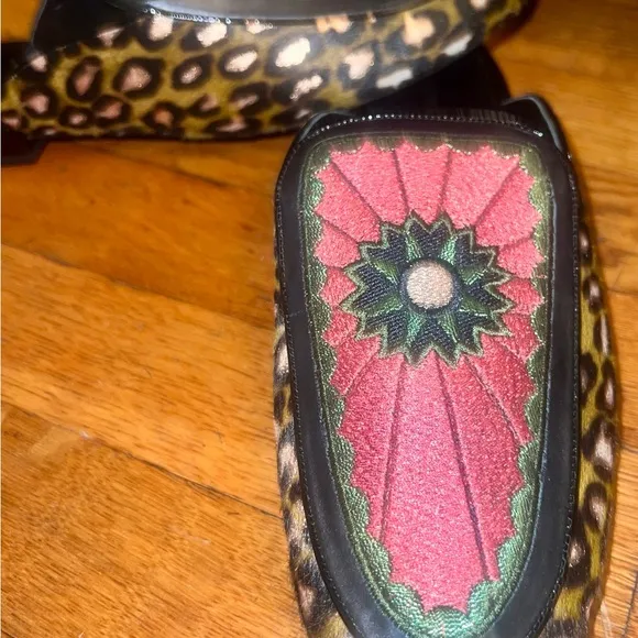 Longchamp Women's leather&amp; ponyhair Leopard Loafer/ Slides RARE - Made in Italy