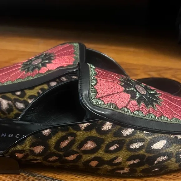 Longchamp Women's leather&amp; ponyhair Leopard Loafer/ Slides RARE - Made in Italy