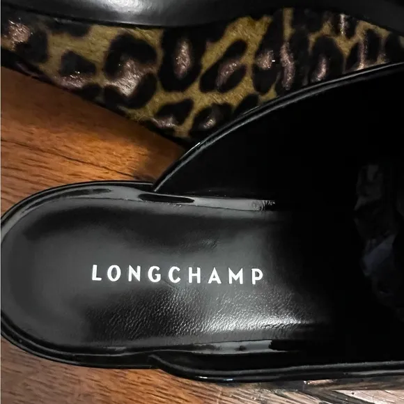 Longchamp Women's leather&amp; ponyhair Leopard Loafer/ Slides RARE - Made in Italy