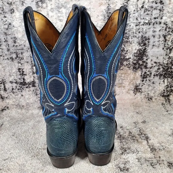 Los Altos Women's Western Teju Lizard Leather Boots Blueish Green Size 6.5