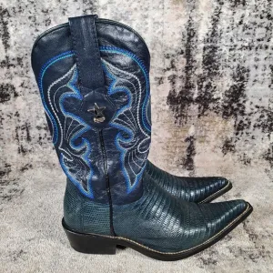 Los Altos Women's Western Teju Lizard Leather Boots Blueish Green Size 6.5