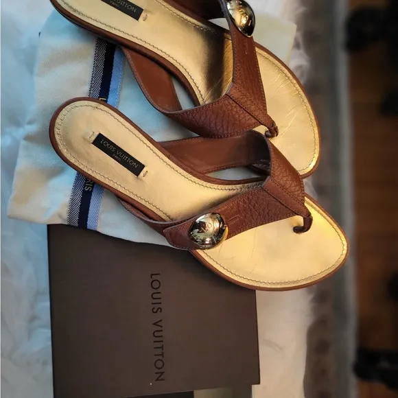 Louis Vuitton Brown and Gold Women's Sandals