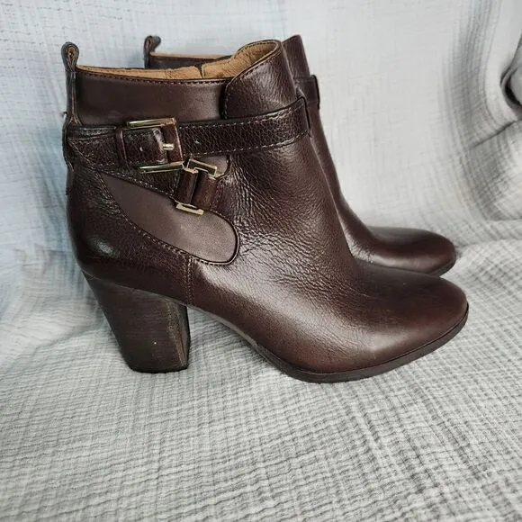 Louise Et Cie Lo-Vianne Brown Leather Buckle Ankle Boots Booties Size 9