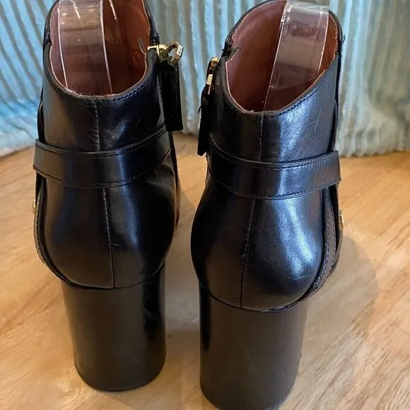 Louise et Cie Ankle Boots Zip Accent Buckles BLACK Leather Size 9 M Women