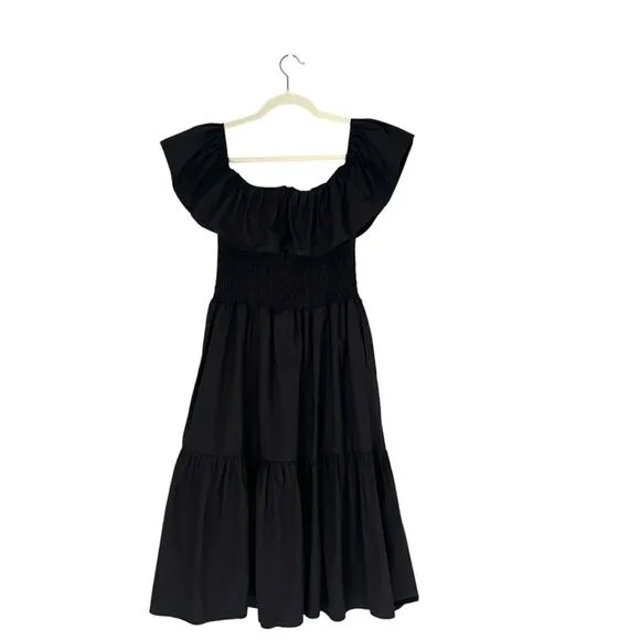Love Bonito Cielle Smocked Off Shoulder midi Dress Black Sz 4 summer minimalist