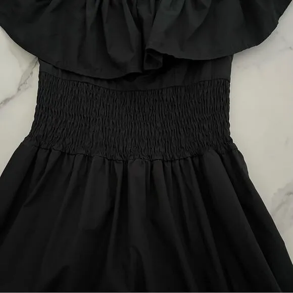 Love Bonito Cielle Smocked Off Shoulder midi Dress Black Sz 4 summer minimalist