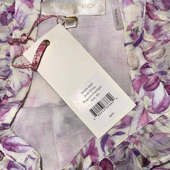LoveShackFancy Julio Silk Midi Dress Magenta Starlight Color Size XS