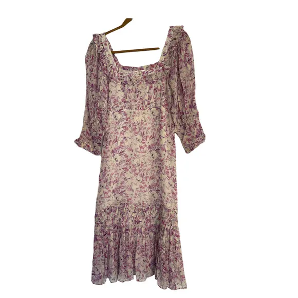 LoveShackFancy Julio Silk Midi Dress Magenta Starlight Color Size XS