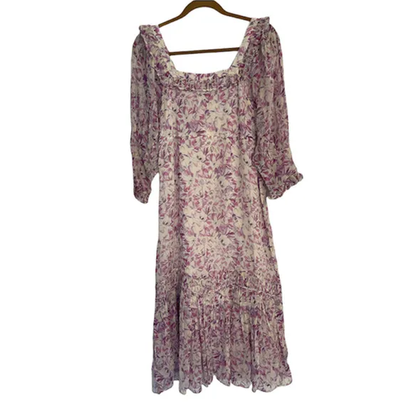 LoveShackFancy Julio Silk Midi Dress Magenta Starlight Color Size XS