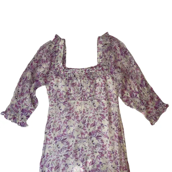 LoveShackFancy Julio Silk Midi Dress Magenta Starlight Color Size XS