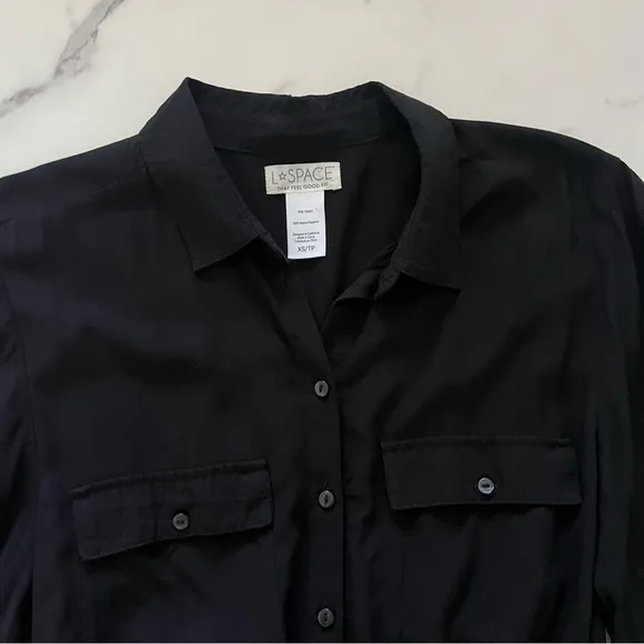 L*SPACE Black Amelia Dress Long Sleeve Mini Black XS summer cover up minimalist