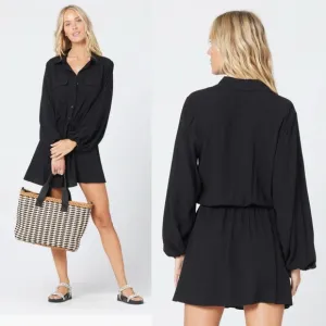 L*SPACE Black Amelia Dress Long Sleeve Mini Black XS summer cover up minimalist
