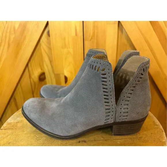 Lucky Brand Bustina Gray Suede Laser Cut Ankle Boots Size 6M
